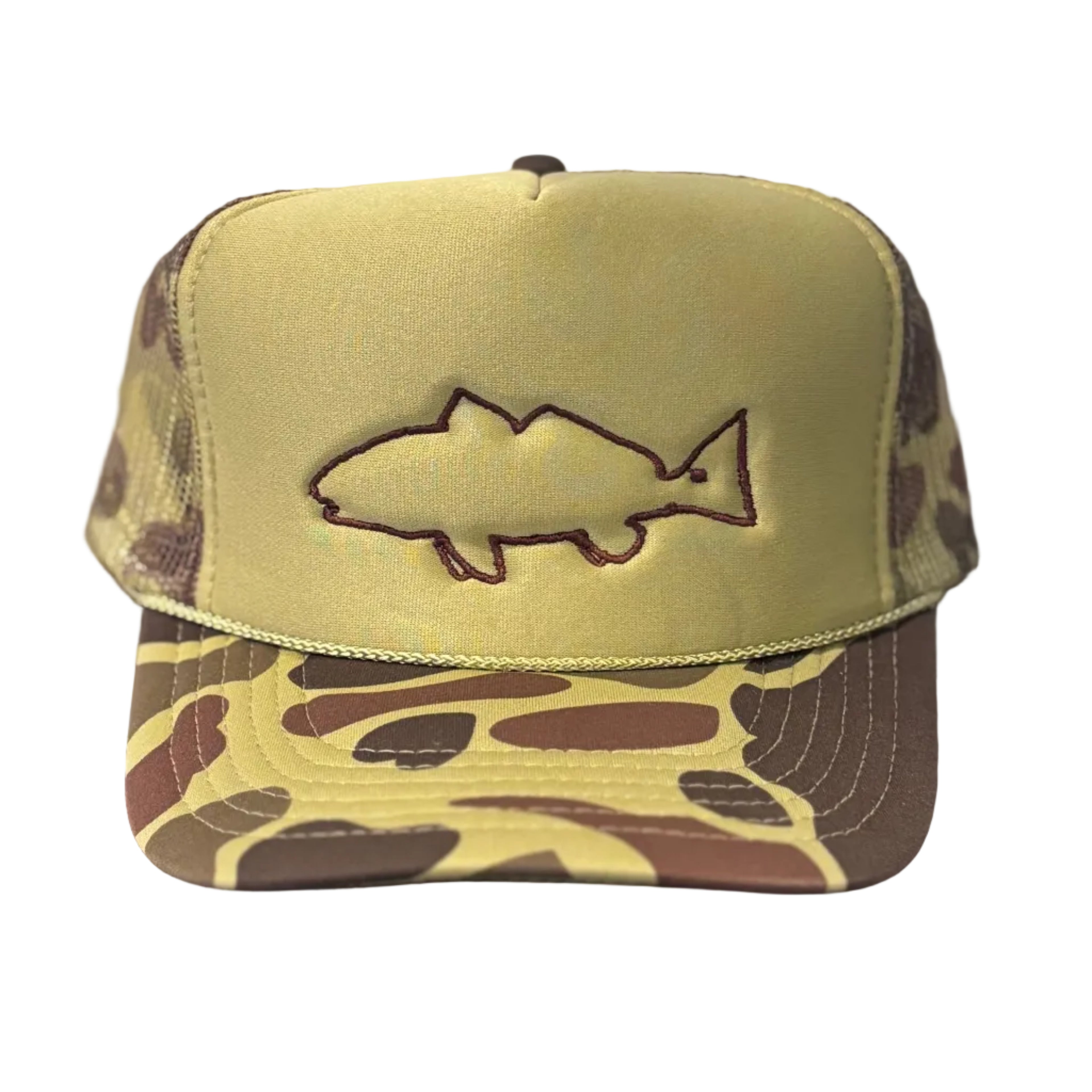 Camo Redfish Outline Foam Trucker